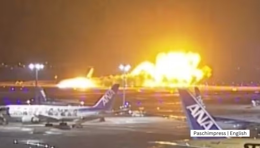 Japan plane catches fire while landing at Tokyo airport